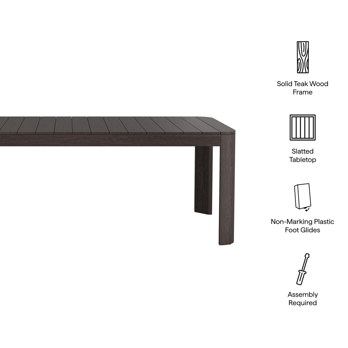 Kona 87 Inch Outdoor Patio Teak Wood Dining Table - Dark Brown
