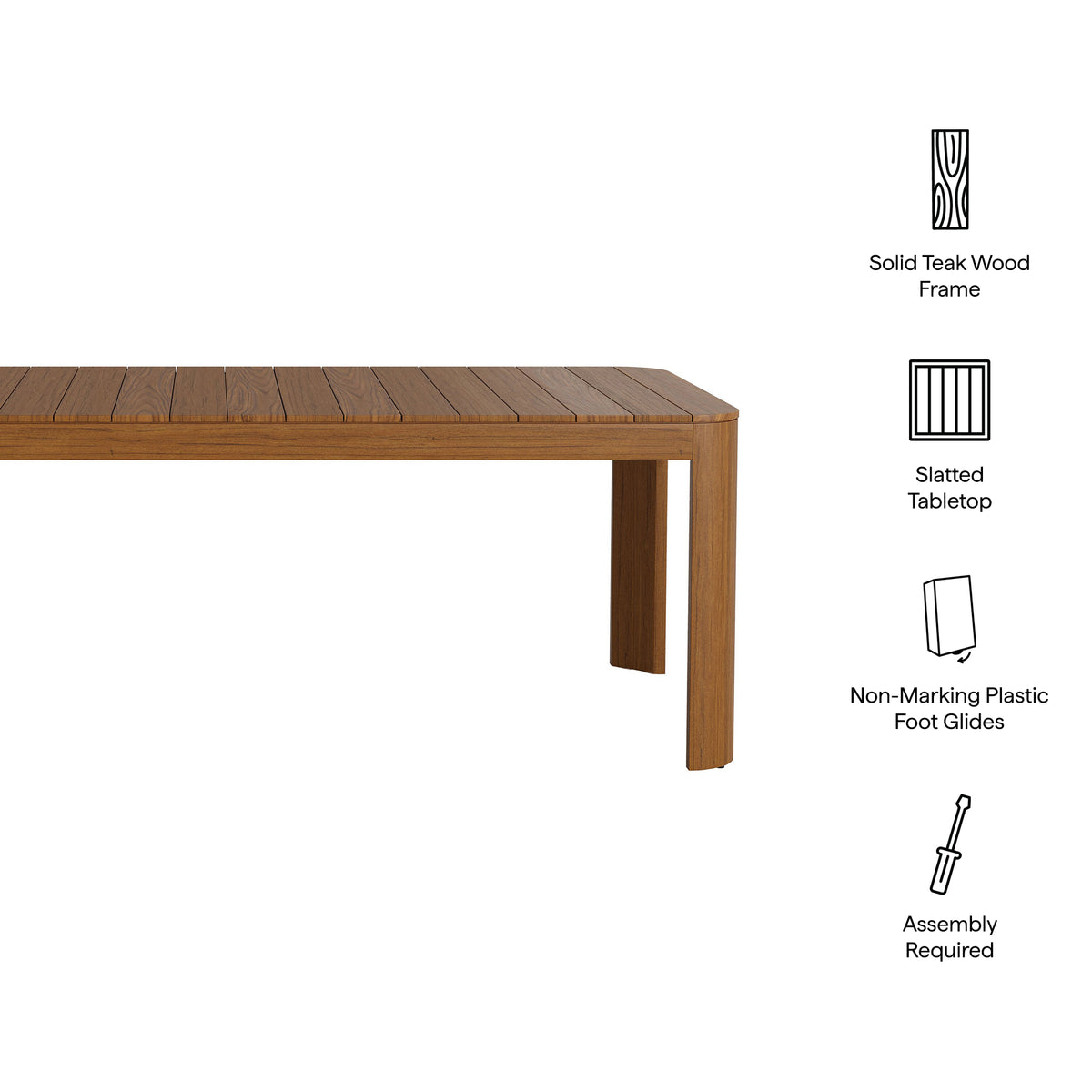 Kona 87 Inch Outdoor Patio Teak Wood Dining Table - Natural