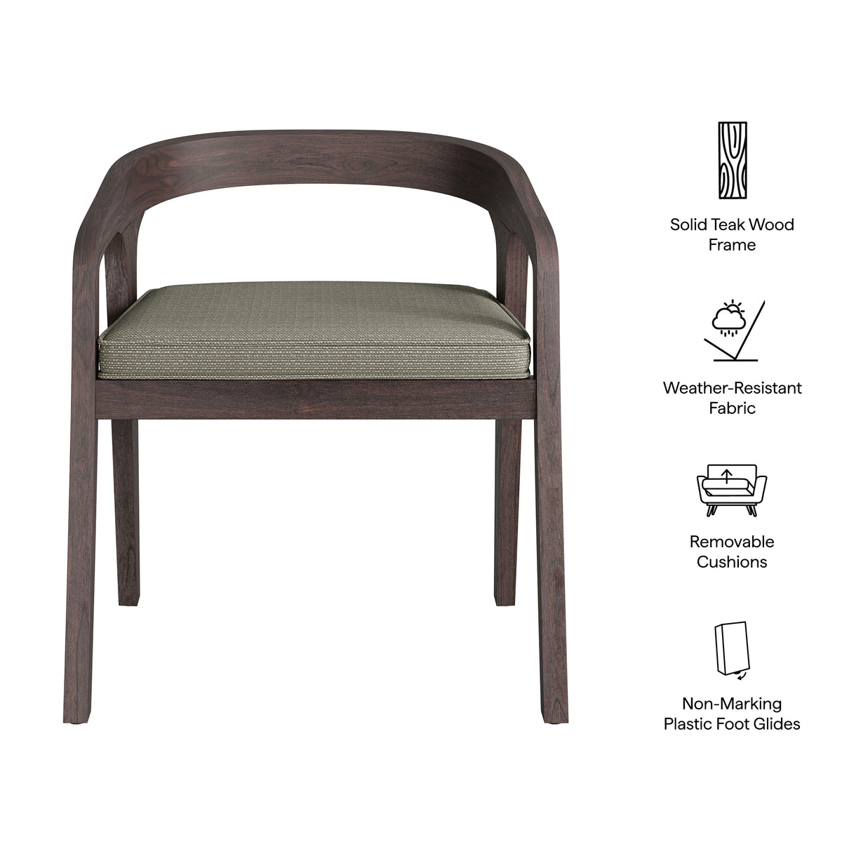 Kona Outdoor Patio Teak Wood Barrel Dining Chair - Ash