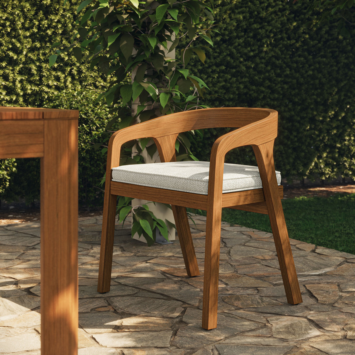 Kona Outdoor Patio Teak Wood Barrel Dining Chair - Sand