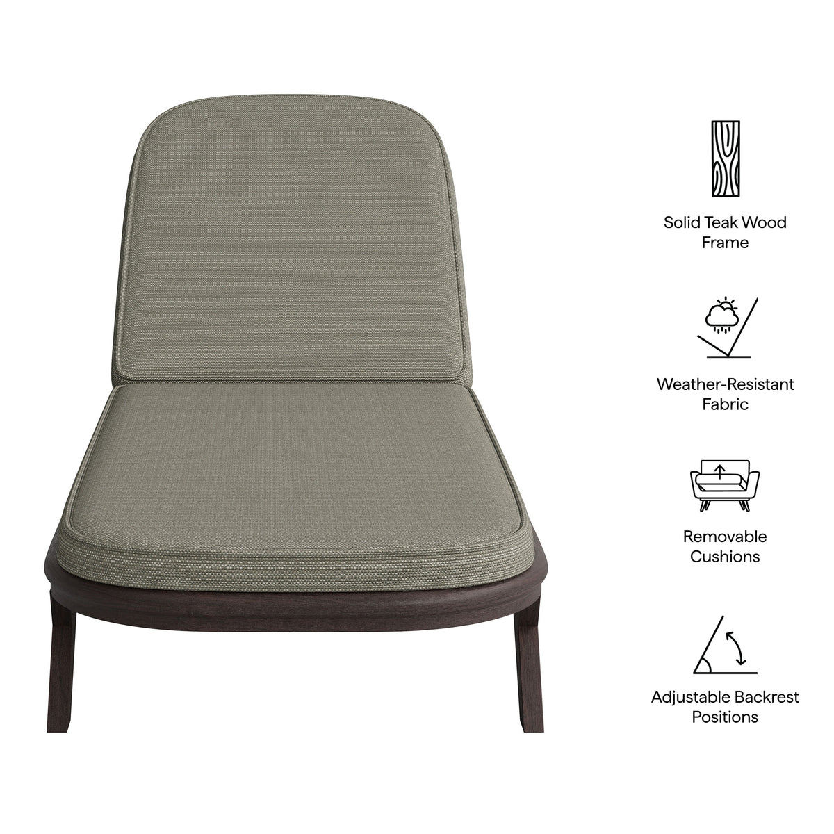 Kona Outdoor Patio Teak Wood Chaise Lounge Chair - Ash
