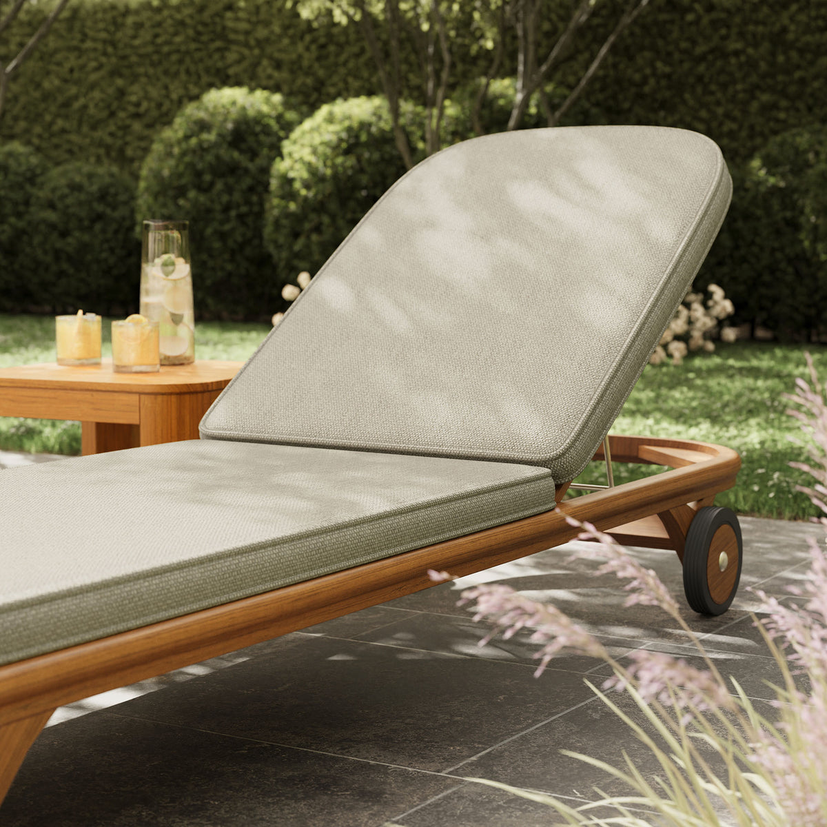 Kona Outdoor Patio Teak Wood Chaise Lounge Chair - Sand