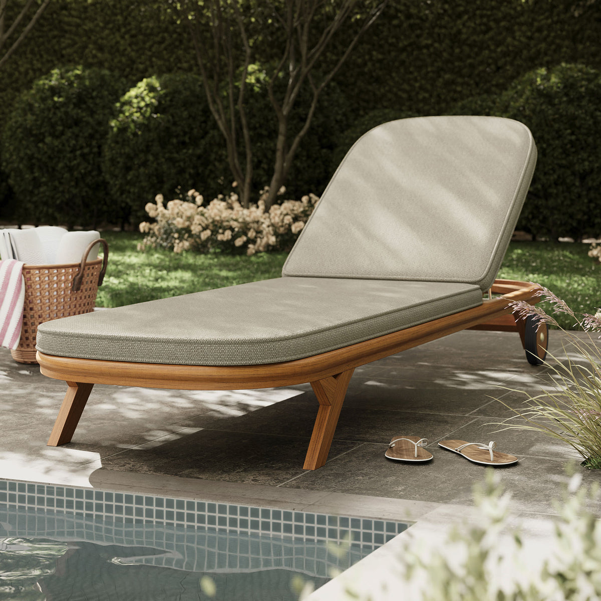 Kona Outdoor Patio Teak Wood Chaise Lounge Chair - Sand