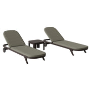 Kona 3-Piece Outdoor Patio Teak Wood Chaise Lounge Set - Ash