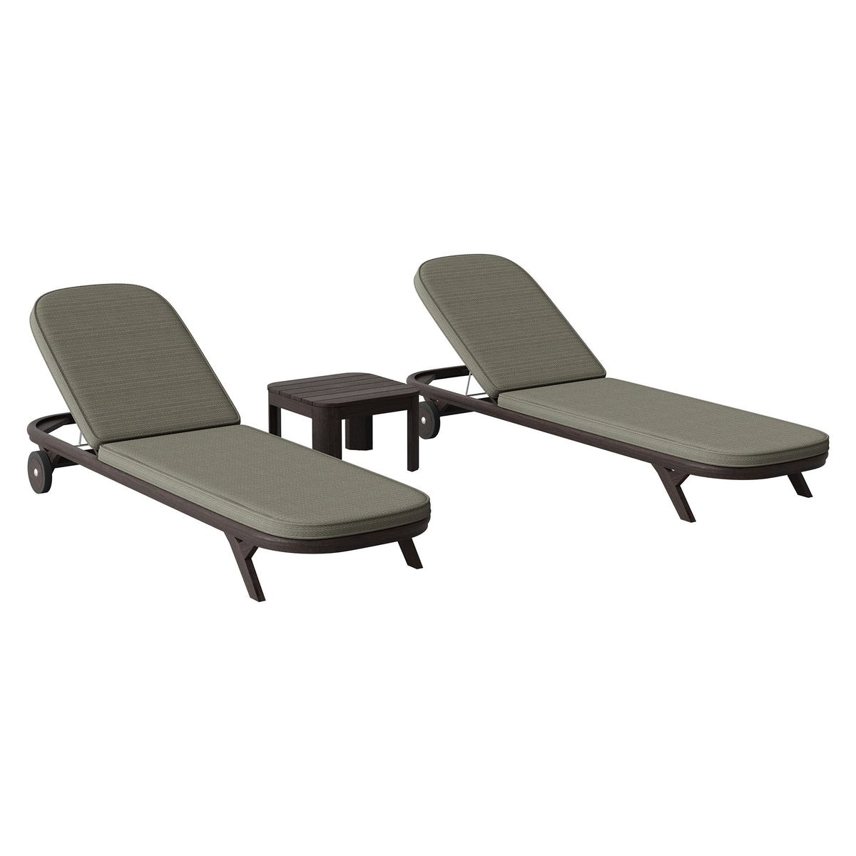 Kona 3-Piece Outdoor Patio Teak Wood Chaise Lounge Set - Ash
