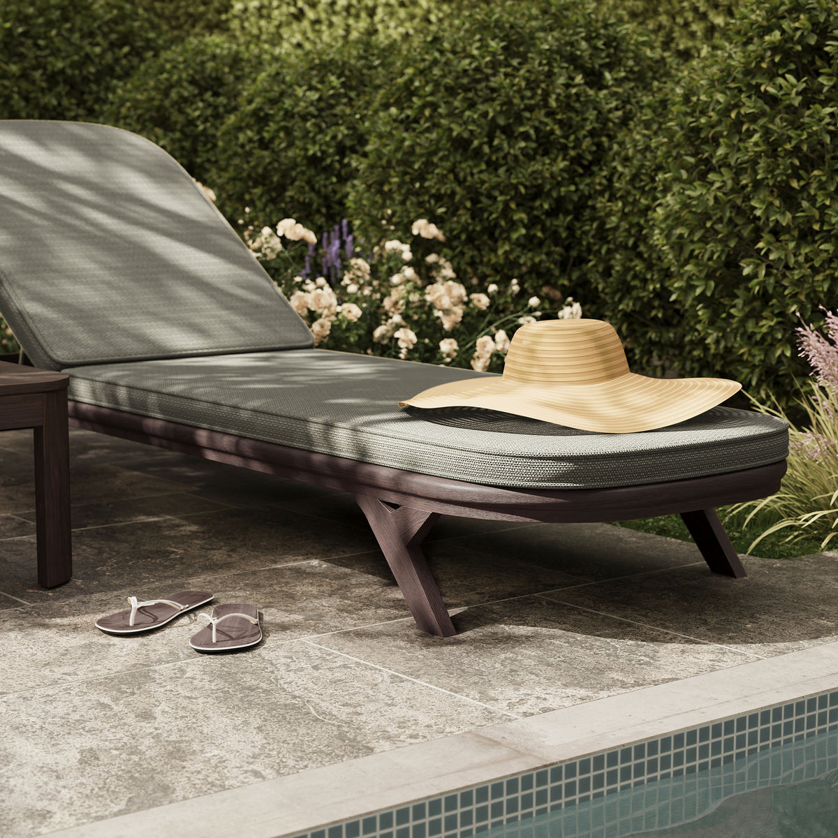 Kona 3-Piece Outdoor Patio Teak Wood Chaise Lounge Set - Ash