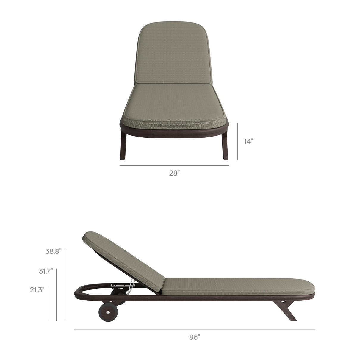 Kona 3-Piece Outdoor Patio Teak Wood Chaise Lounge Set - Ash