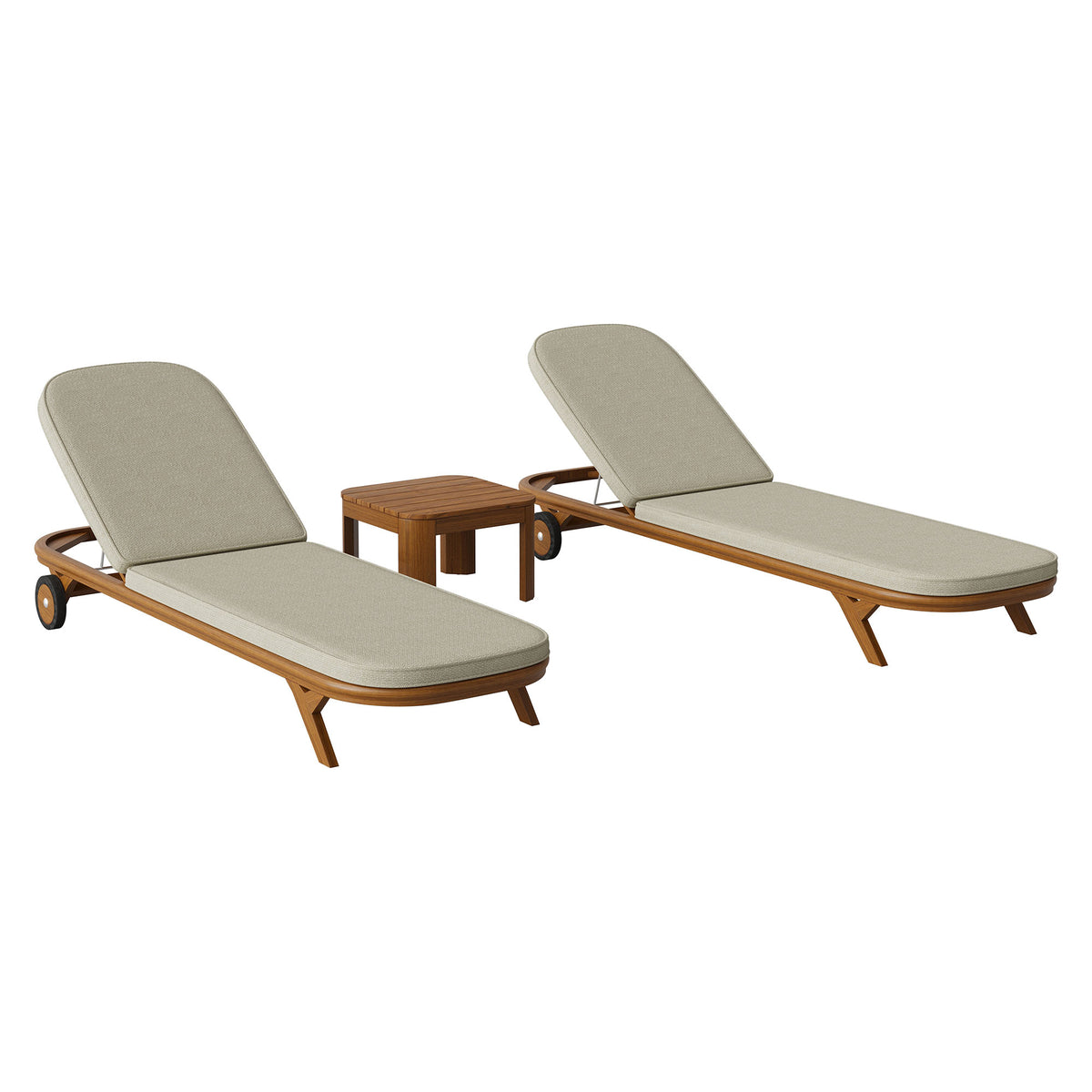 Kona 3-Piece Outdoor Patio Teak Wood Chaise Lounge Set - Sand