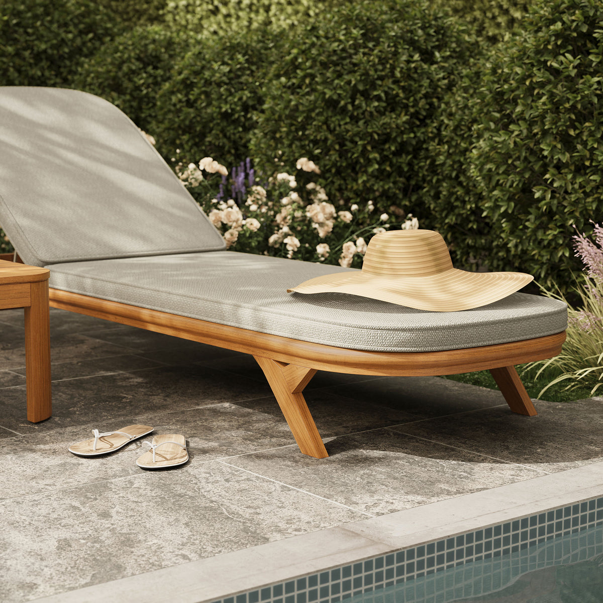 Kona 3-Piece Outdoor Patio Teak Wood Chaise Lounge Set - Sand