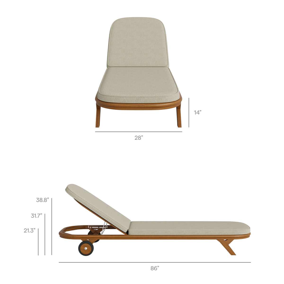 Kona 3-Piece Outdoor Patio Teak Wood Chaise Lounge Set - Sand
