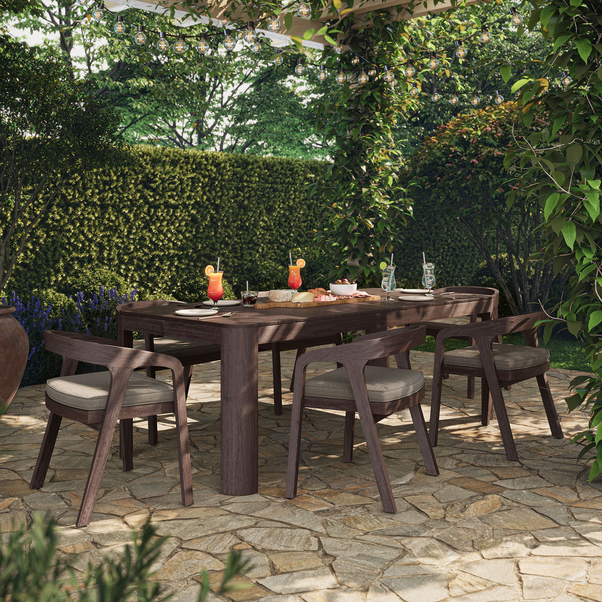 Kona 7-Piece Outdoor Patio Teak Wood Dining Set - Ash