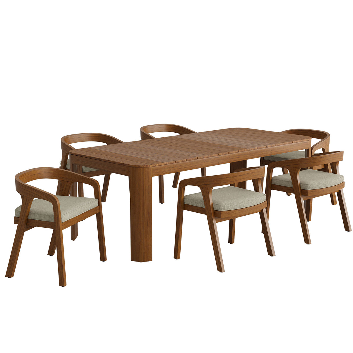 Kona 7-Piece Outdoor Patio Teak Wood Dining Set - Sand