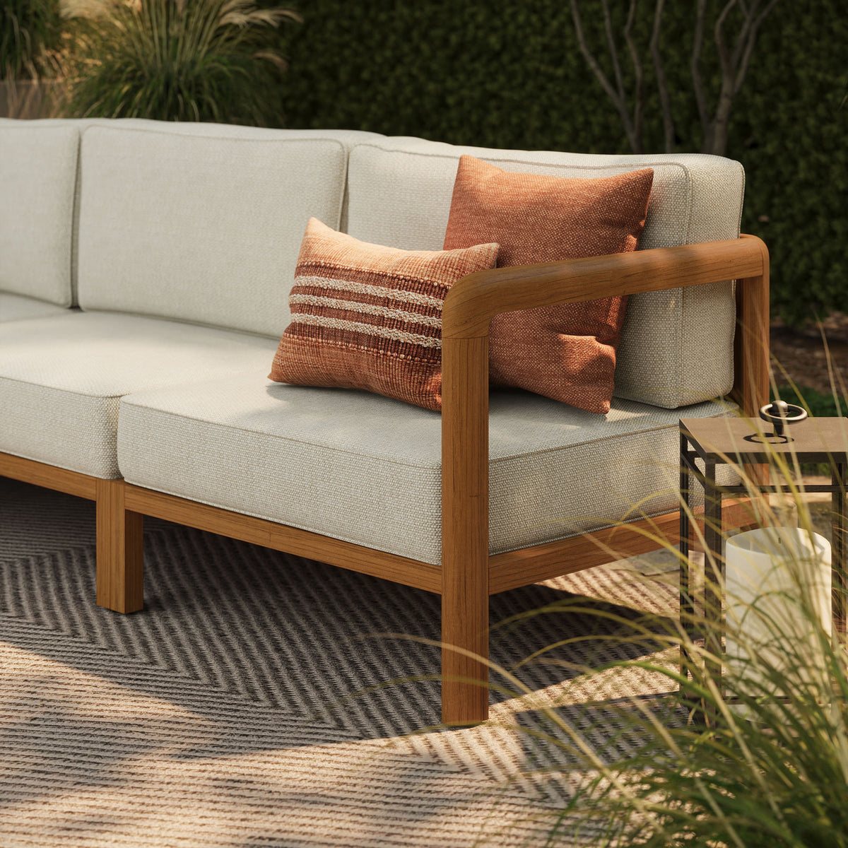 Kona 3-Piece Outdoor Patio Teak Wood Modular Sofa Set - Sand