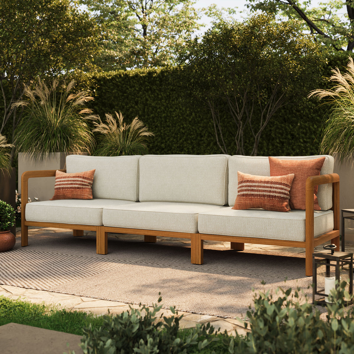 Kona 3-Piece Outdoor Patio Teak Wood Modular Sofa Set - Sand