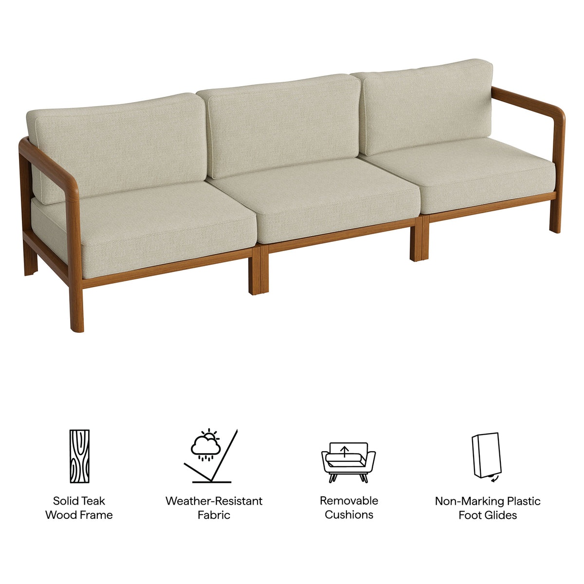 Kona 3-Piece Outdoor Patio Teak Wood Modular Sofa Set - Sand
