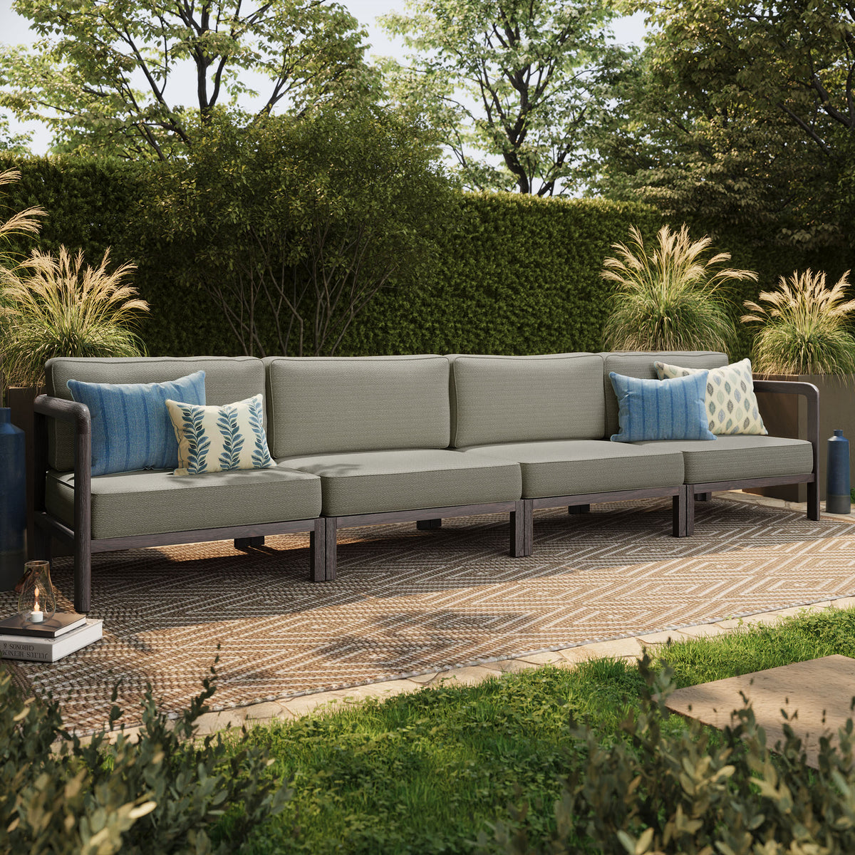 Kona 4-Piece Outdoor Patio Teak Wood Modular Sofa Set - Ash