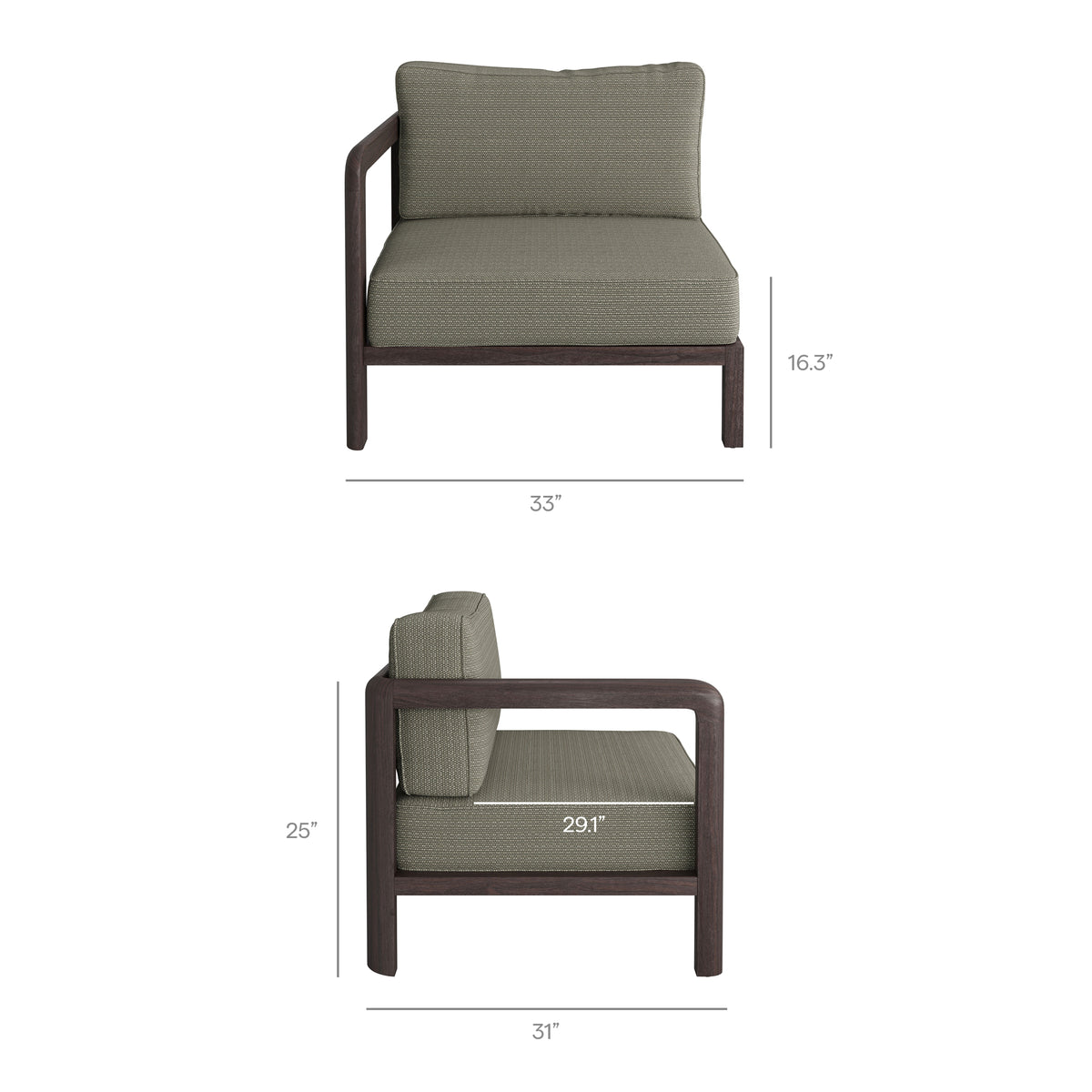 Kona 4-Piece Outdoor Patio Teak Wood Modular Sofa Set - Ash