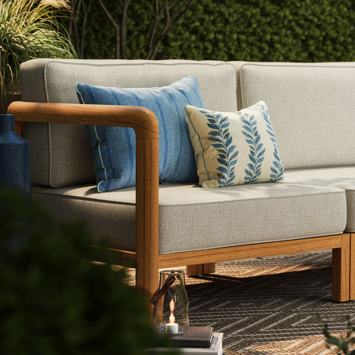 Kona 4-Piece Outdoor Patio Teak Wood Modular Sofa Set - Sand