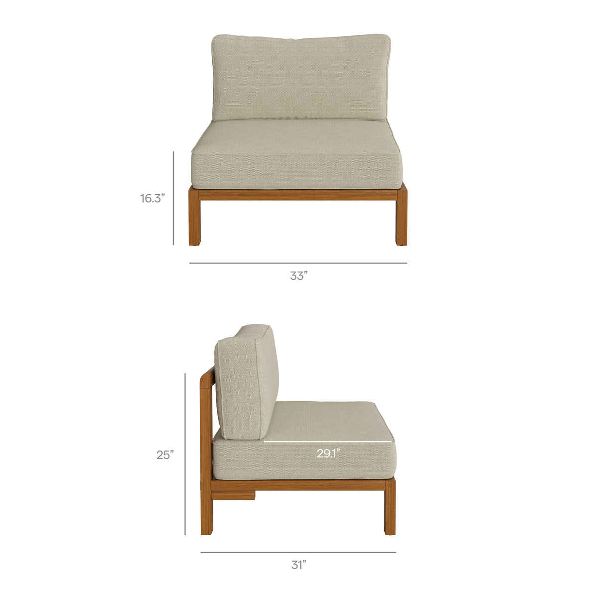 Kona 4-Piece Outdoor Patio Teak Wood Modular Sofa Set - Sand