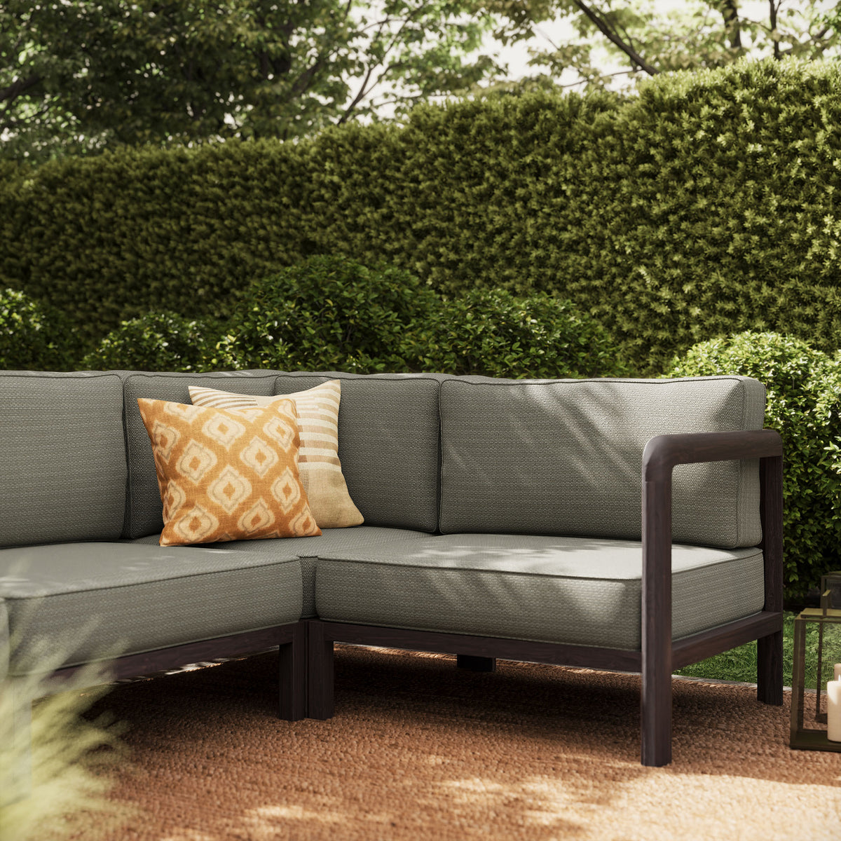 Kona L-Shaped Outdoor Patio Teak Wood Modular Sofa - Ash