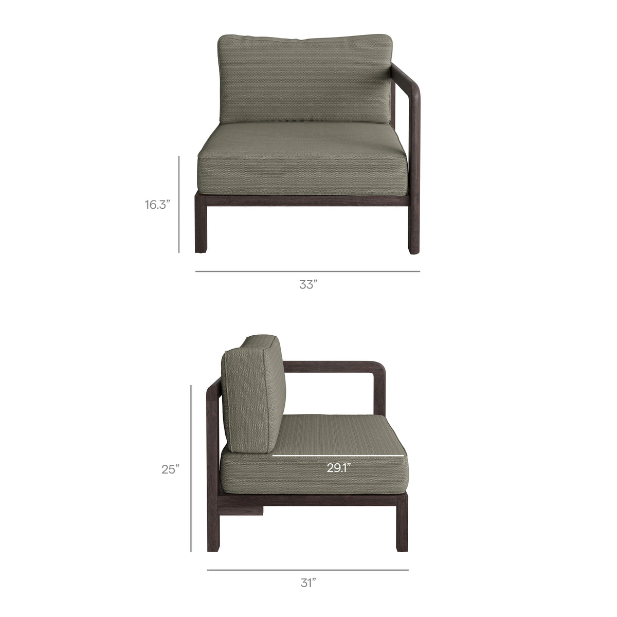 Kona L-Shaped Outdoor Patio Teak Wood Modular Sofa - Ash