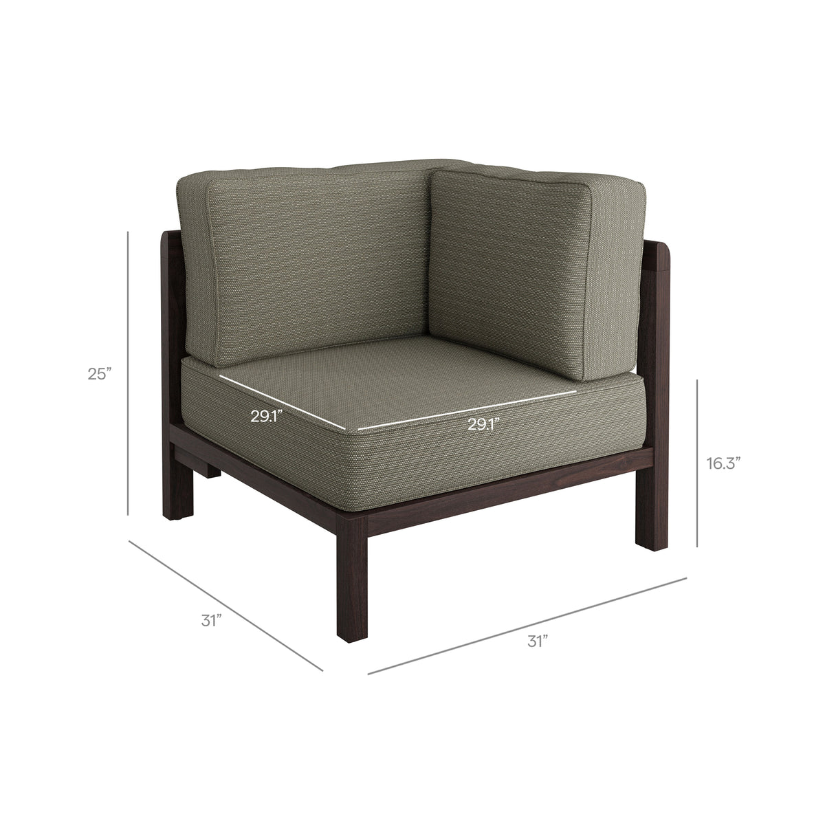 Kona L-Shaped Outdoor Patio Teak Wood Modular Sofa - Ash
