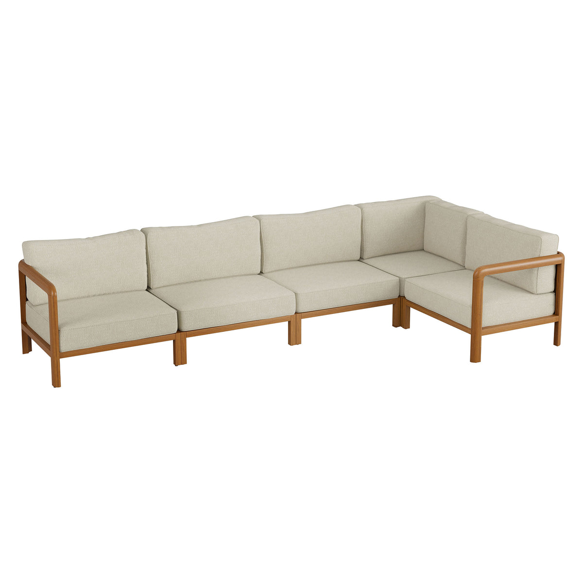 Kona L-Shaped Outdoor Patio Teak Wood Modular Sofa - Sand