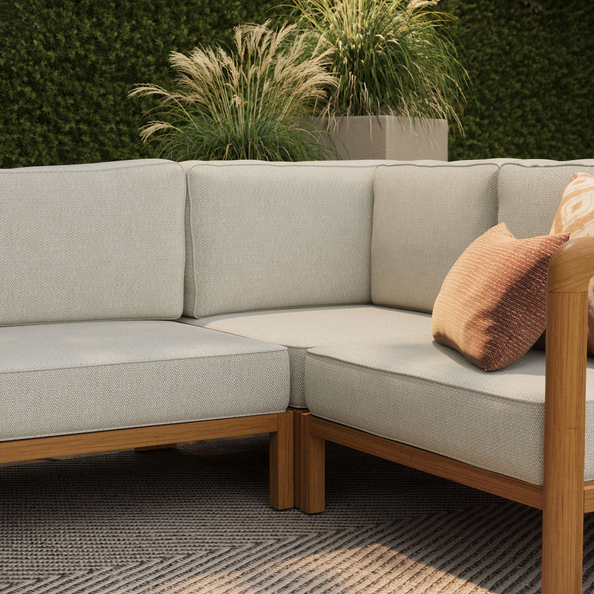 Kona L-Shaped Outdoor Patio Teak Wood Modular Sofa - Sand