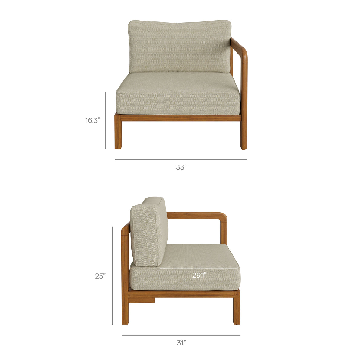 Kona L-Shaped Outdoor Patio Teak Wood Modular Sofa - Sand