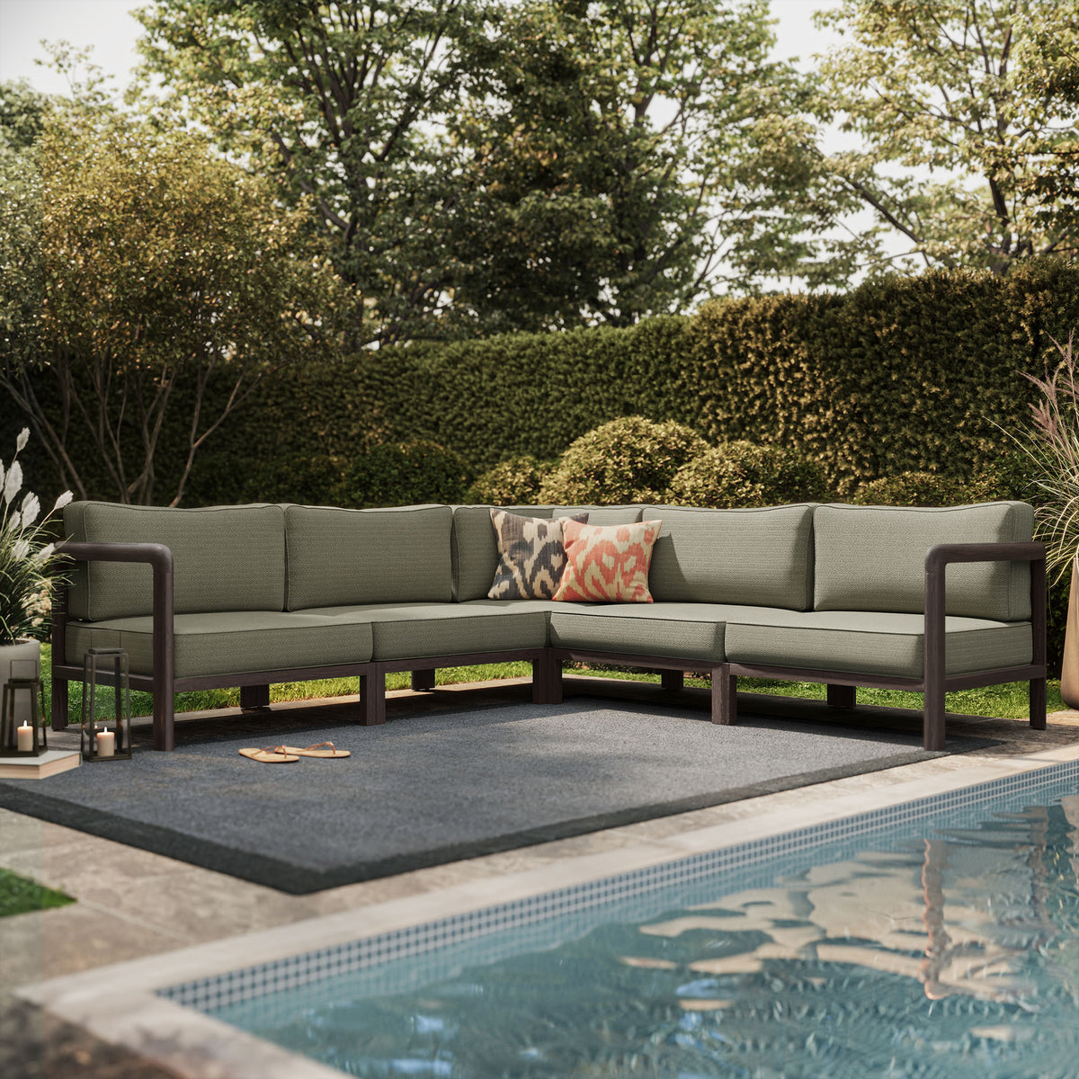 Kona 5-Piece Outdoor Patio Teak Wood Corner Modular Sofa - Ash