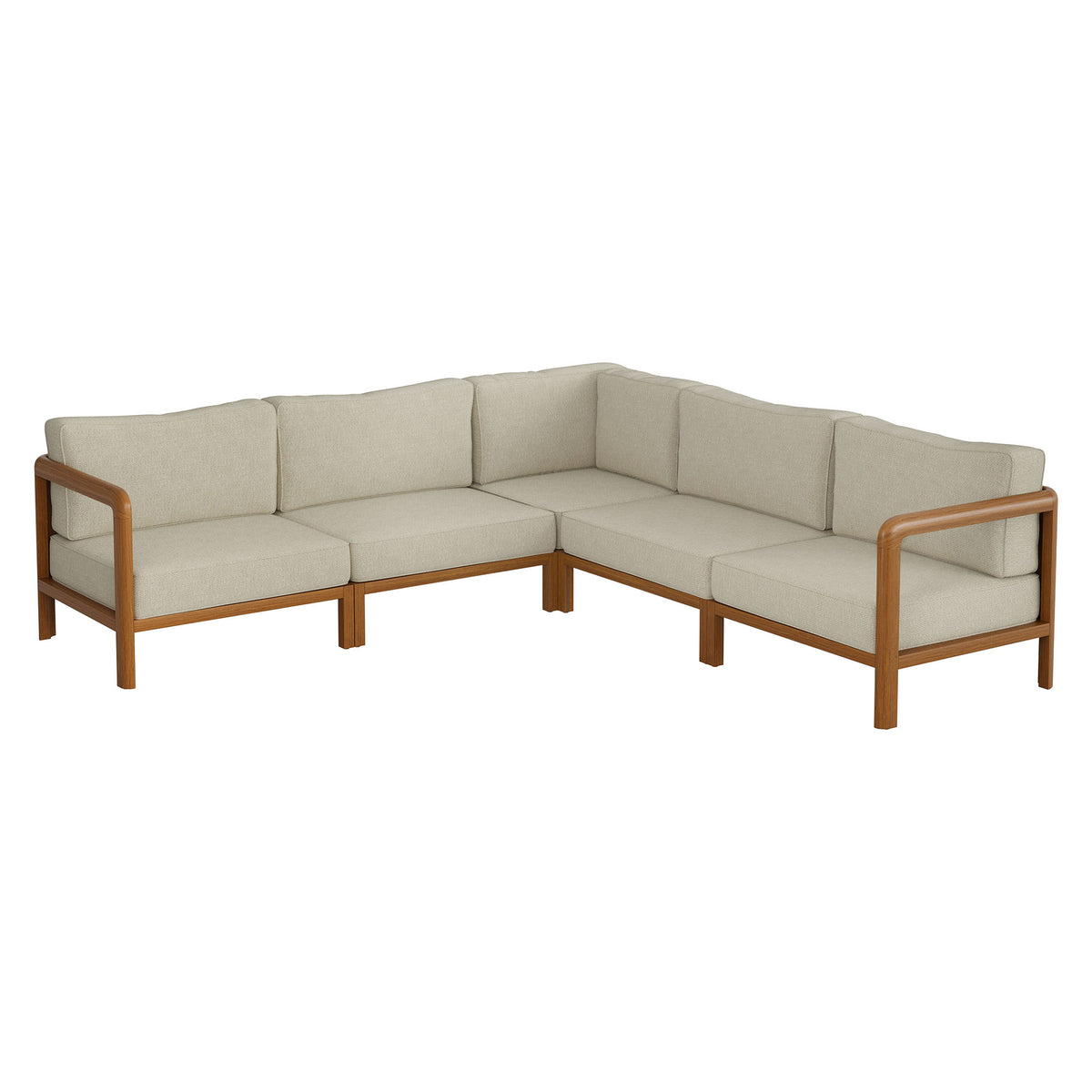 Kona 5-Piece Outdoor Patio Teak Wood Corner Modular Sofa - Sand