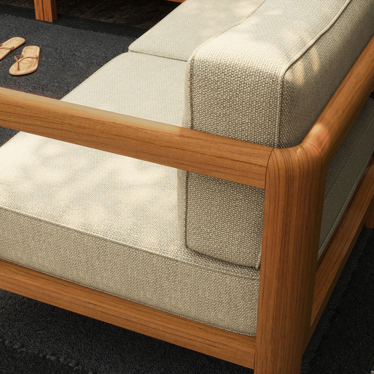 Kona 5-Piece Outdoor Patio Teak Wood Corner Modular Sofa - Sand