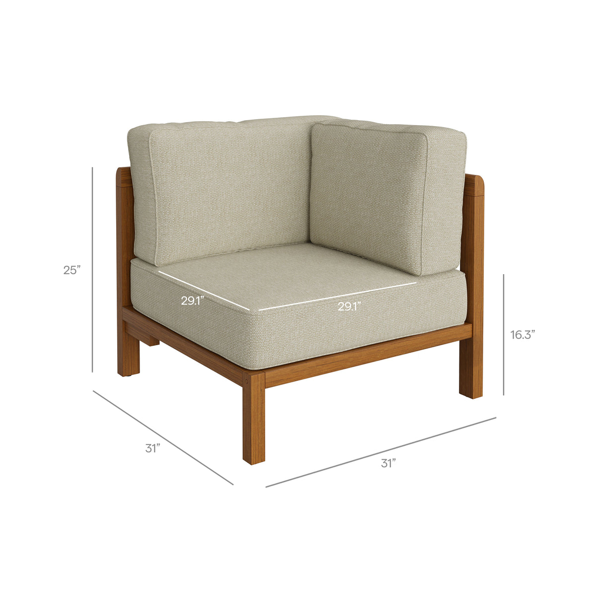 Kona 5-Piece Outdoor Patio Teak Wood Corner Modular Sofa - Sand