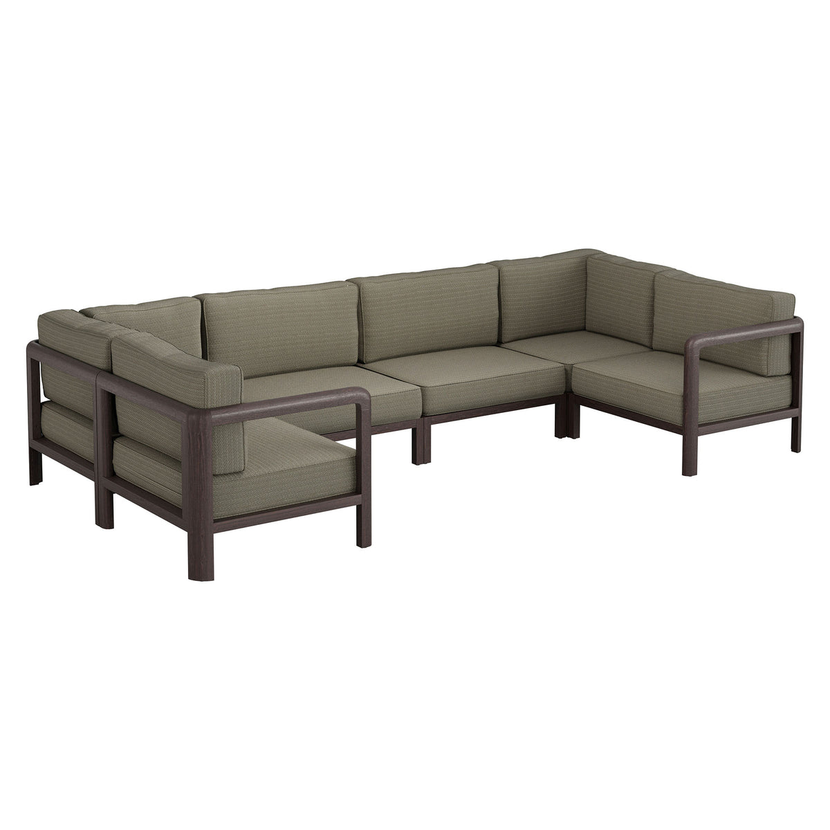 Kona 6-Piece Outdoor Patio Teak Wood Modular Sofa - Ash