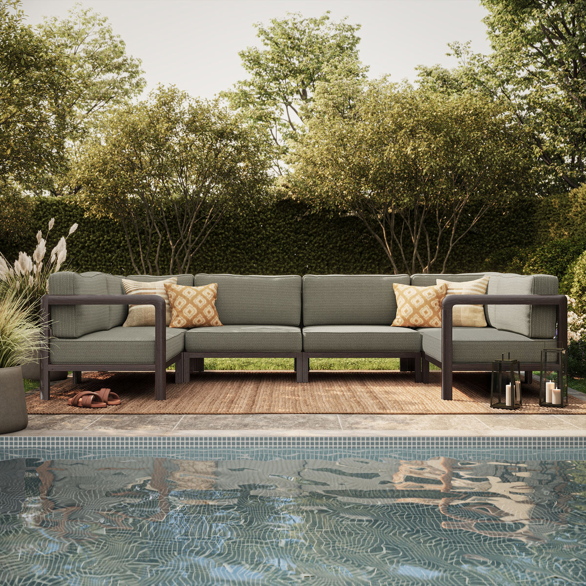 Kona 6-Piece Outdoor Patio Teak Wood Modular Sofa - Ash