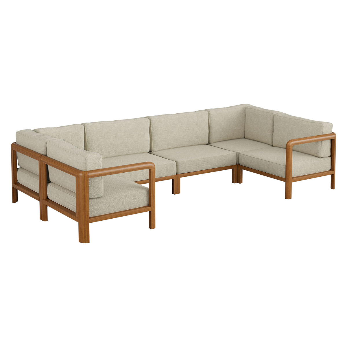 Kona 6-Piece Outdoor Patio Teak Wood Modular Sofa - Sand
