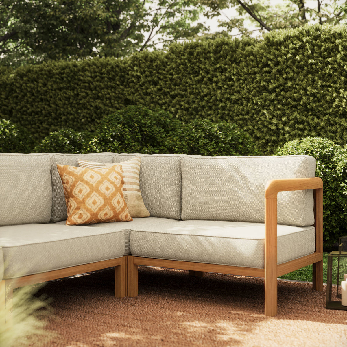 Kona 6-Piece Outdoor Patio Teak Wood Modular Sofa - Sand