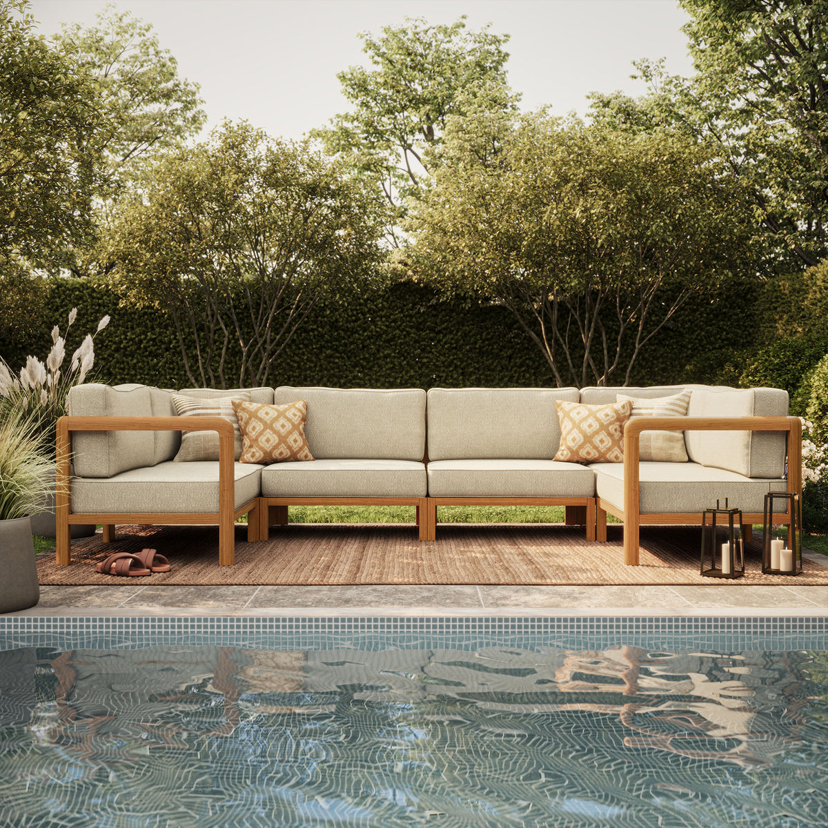 Kona 6-Piece Outdoor Patio Teak Wood Modular Sofa - Sand