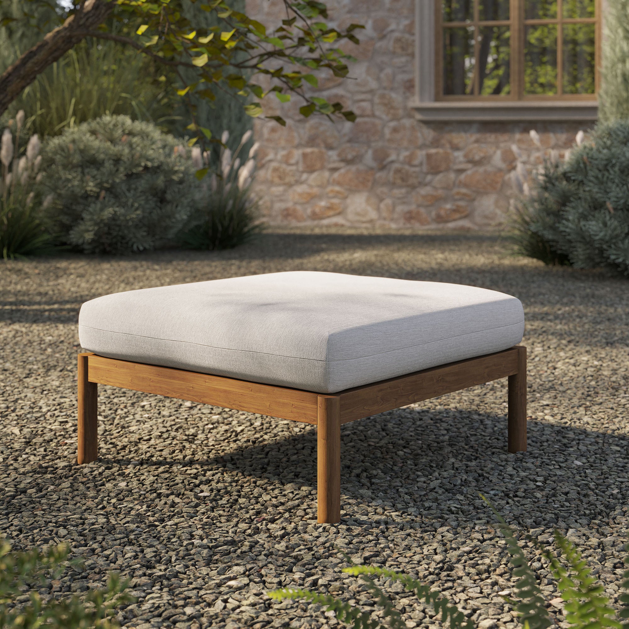 Eleni Square Outdoor Patio Teak Wood Ottoman by Modway
