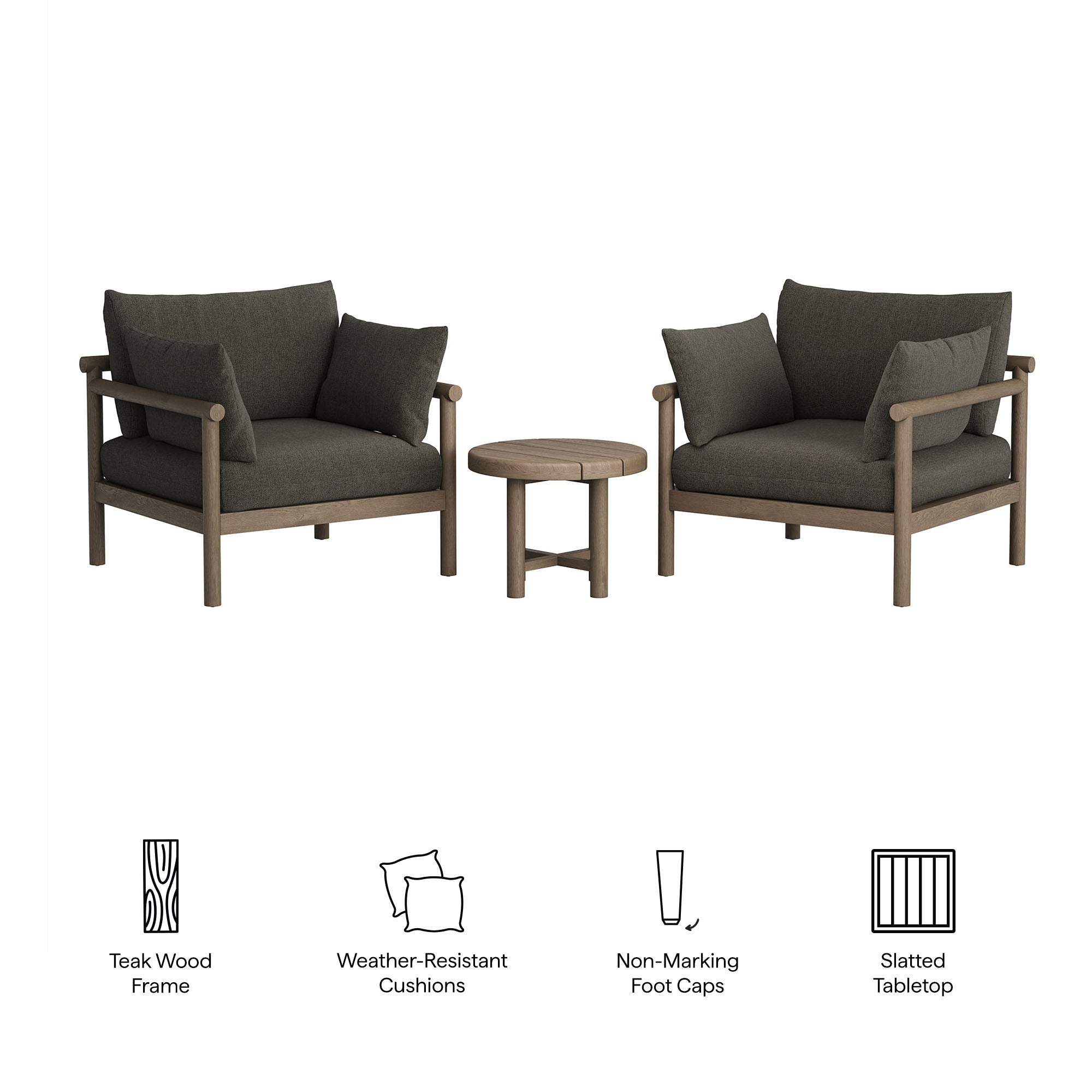 Eleni 3-Piece Outdoor Patio Teak Wood Furniture Set by Modway