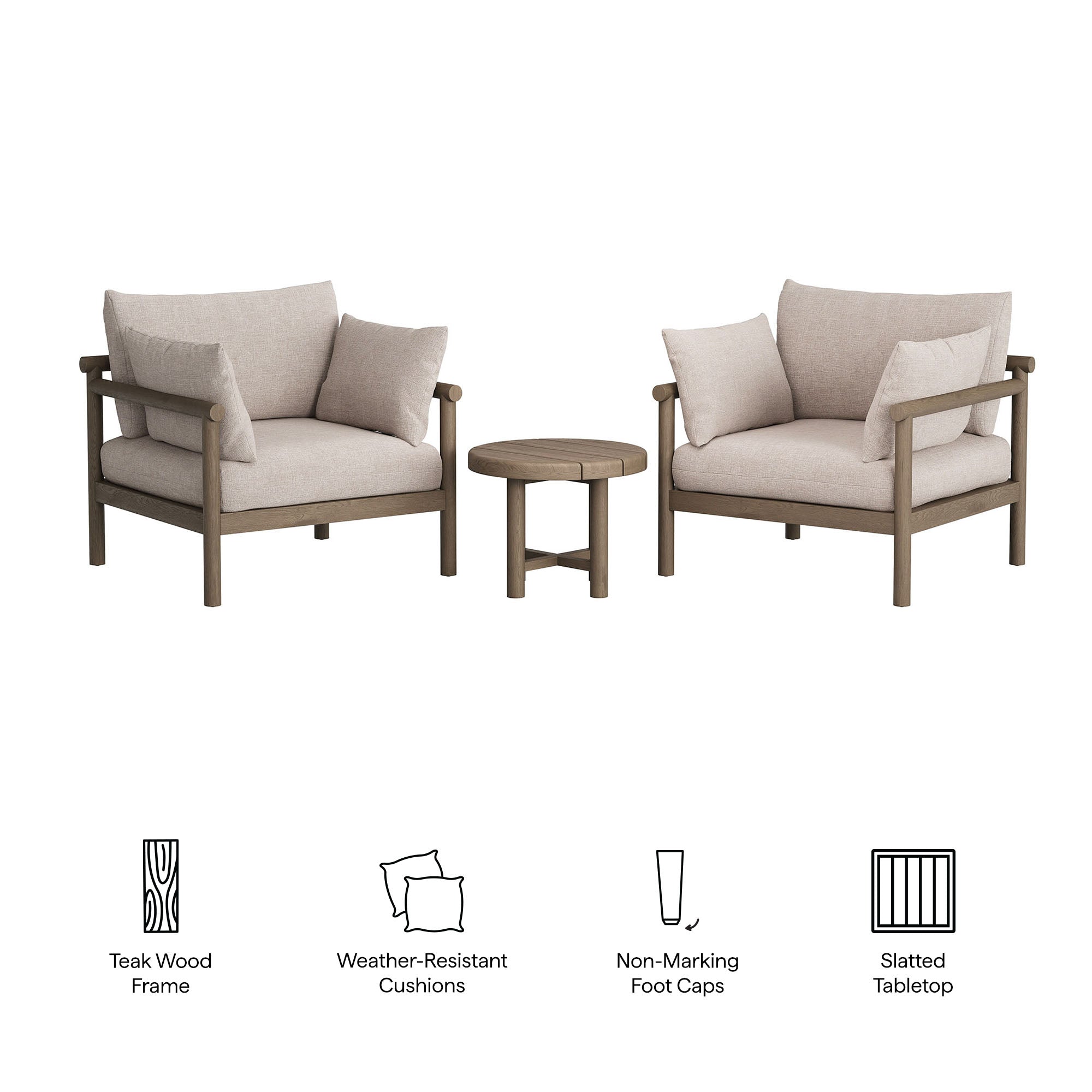 Eleni 3-Piece Outdoor Patio Teak Wood Furniture Set by Modway