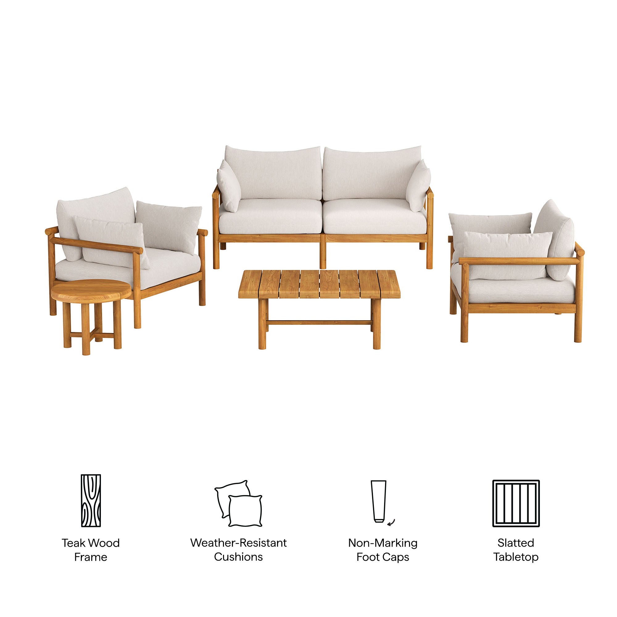 Eleni 5-Piece Outdoor Patio Teak Wood Furniture Set by Modway