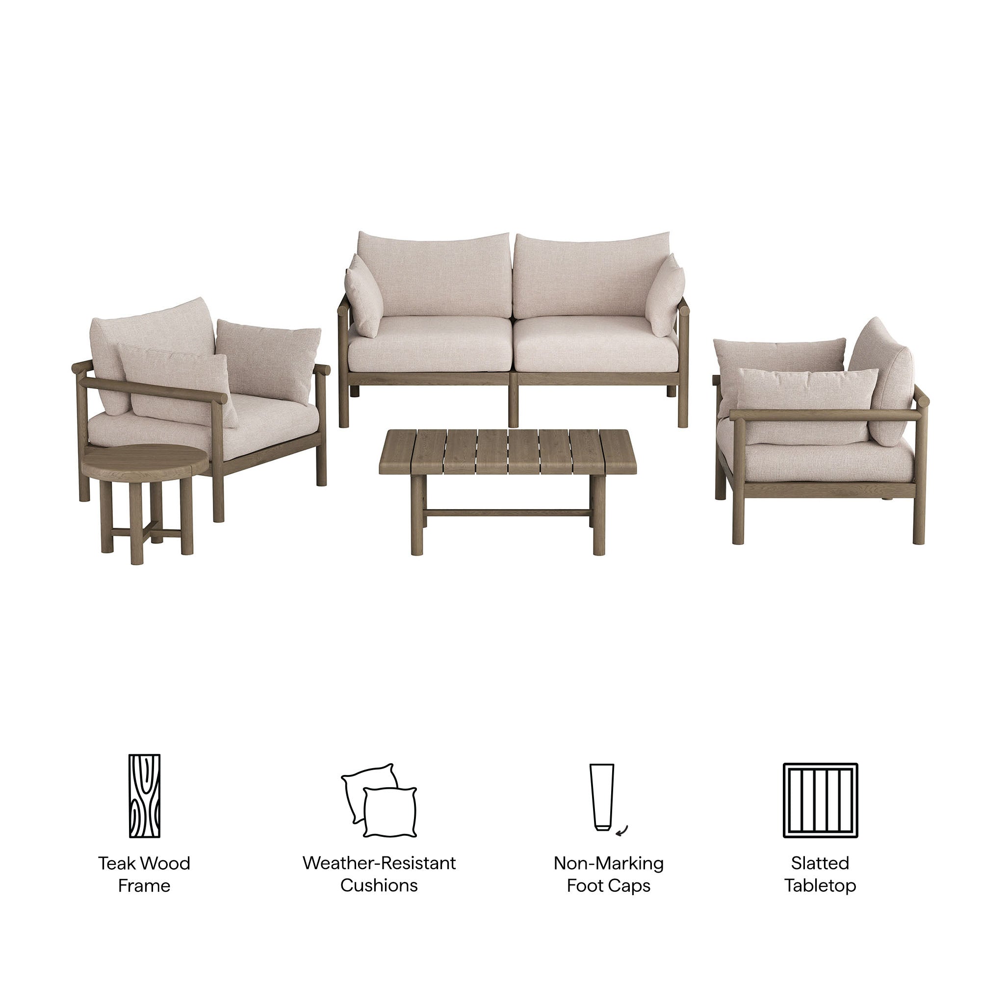 Eleni 5-Piece Outdoor Patio Teak Wood Furniture Set by Modway