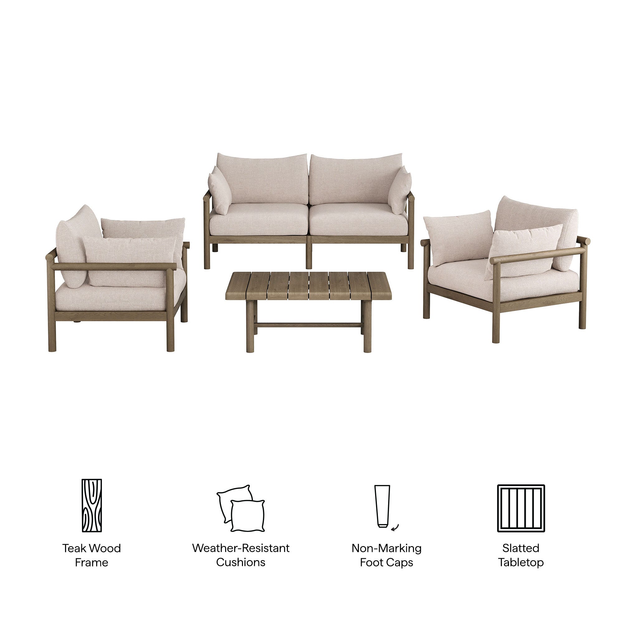 Eleni 4-Piece Outdoor Patio Teak Wood Sofa Set by Modway
