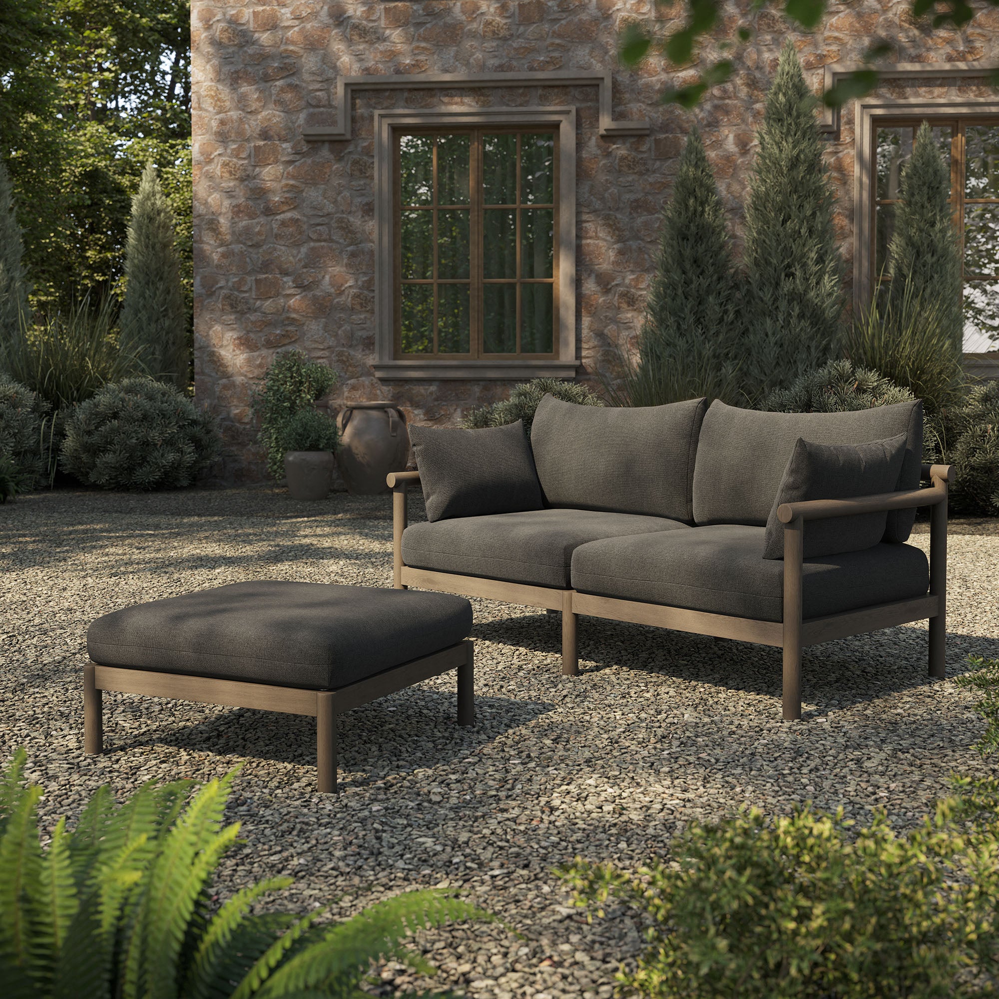 Eleni 2-Piece Outdoor Patio Teak Wood Loveseat with Ottoman Set by Modway