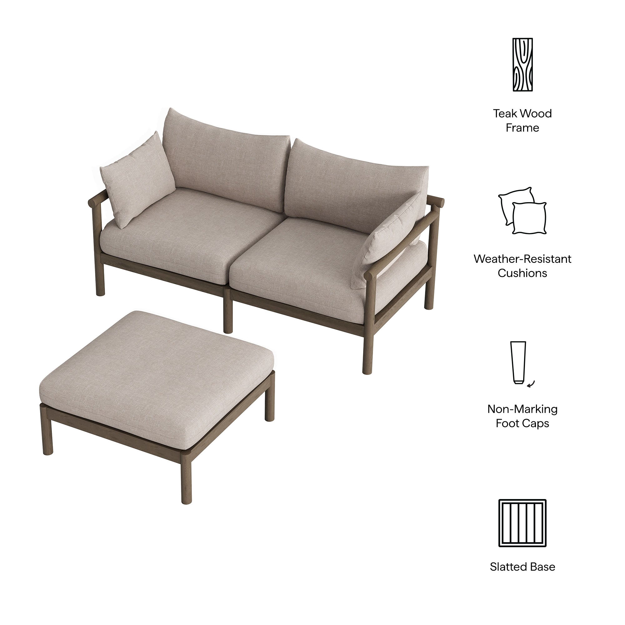 Eleni 2-Piece Outdoor Patio Teak Wood Loveseat with Ottoman Set by Modway