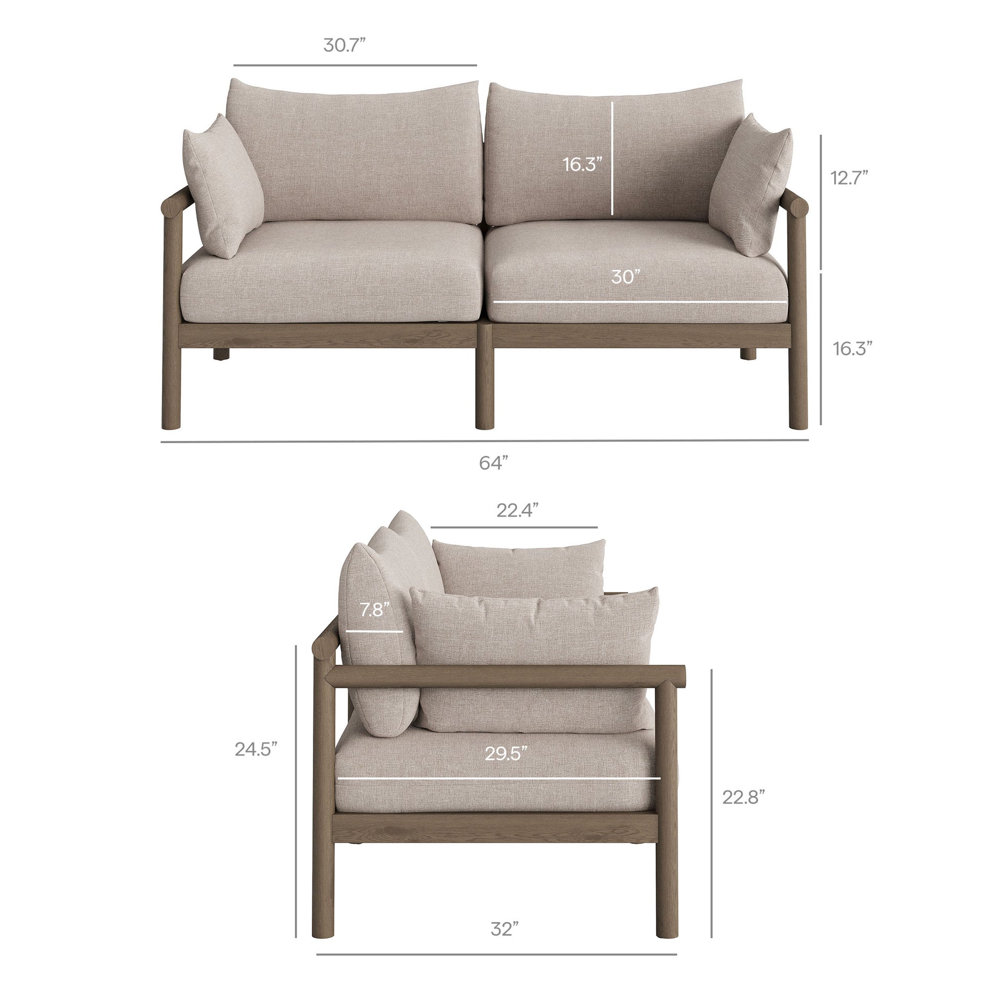 Eleni 2-Piece Outdoor Patio Teak Wood Loveseat with Ottoman Set by Modway