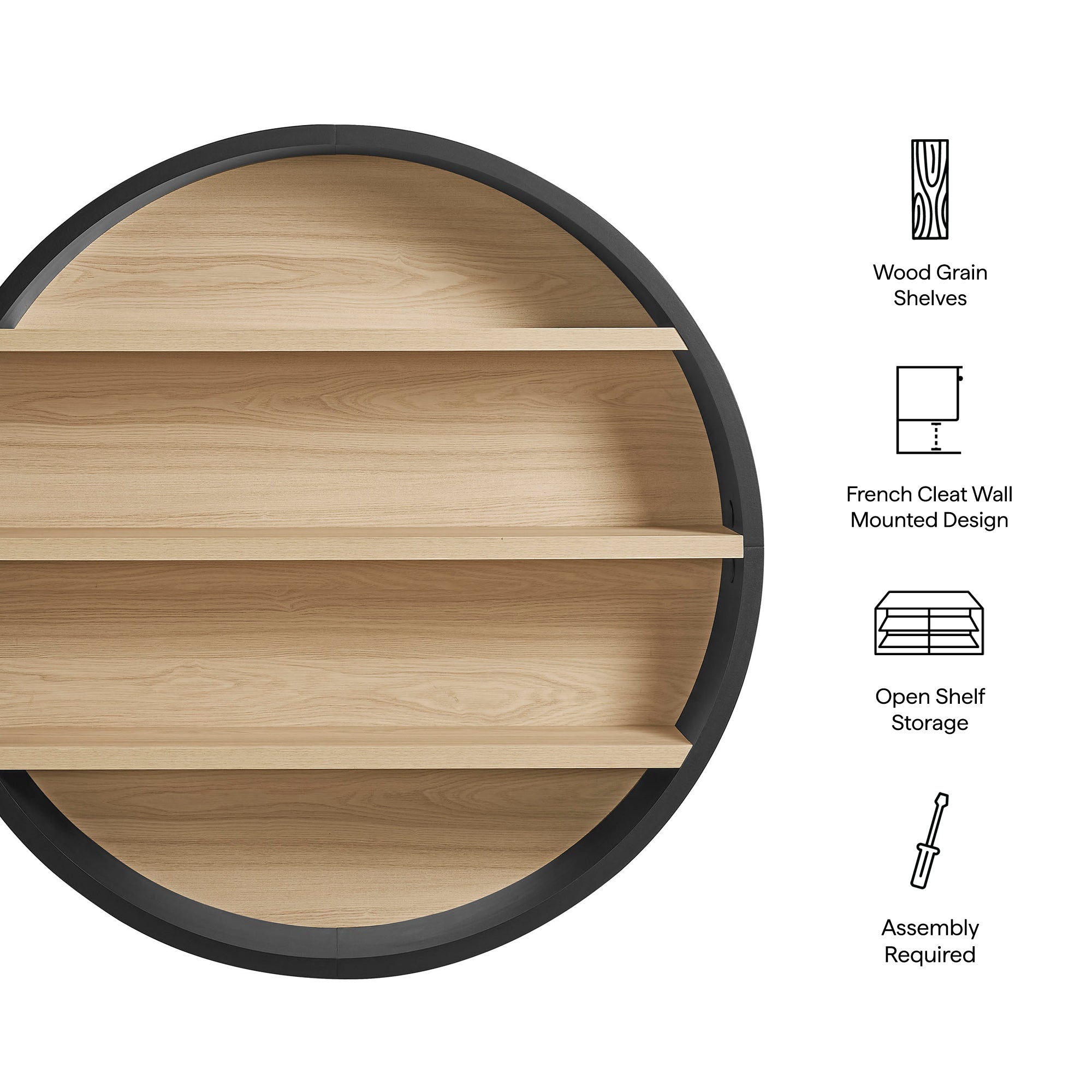 Romy 47" Round Wall Book Shelf - Natural