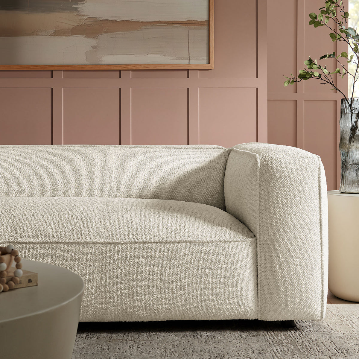 Auren 88 Inch Lattice Bouclé Upholstered Sofa - Cream