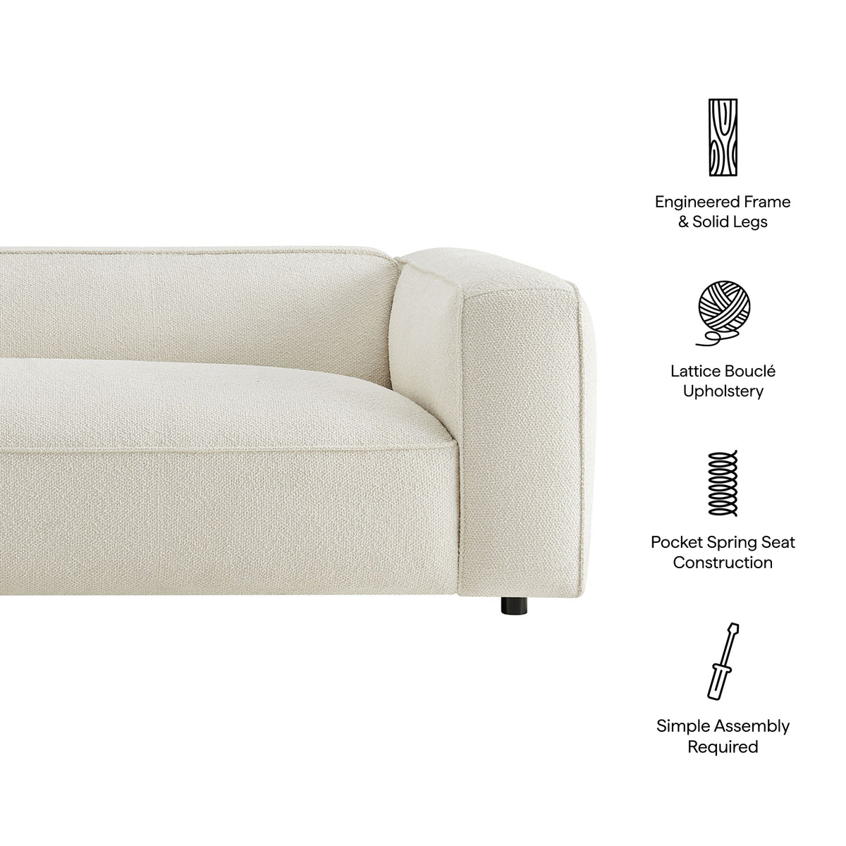 Auren 88 Inch Lattice Bouclé Upholstered Sofa - Cream